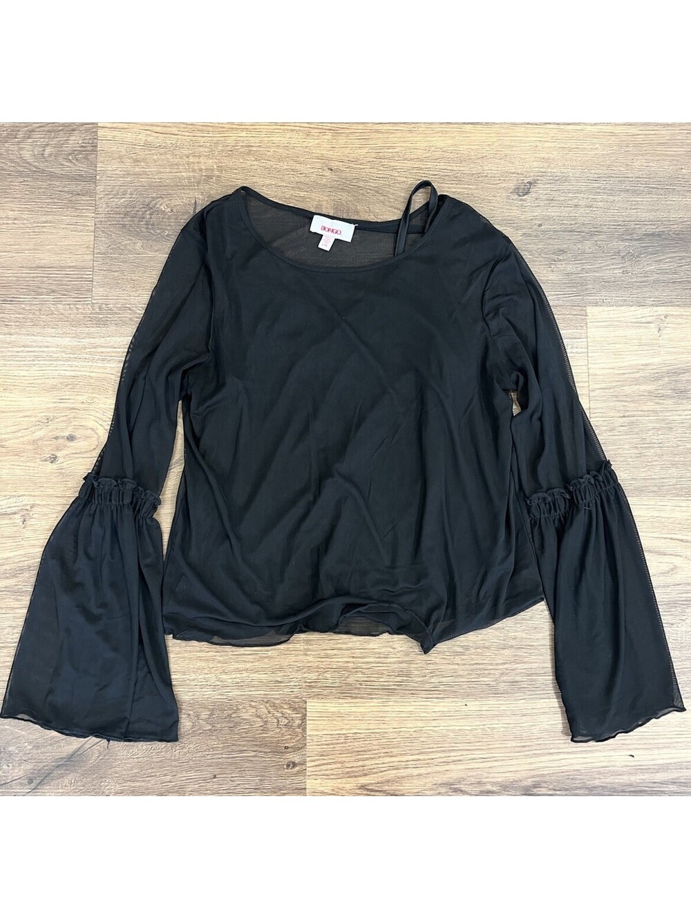 Vintage Y2K Bongo Sheer Mesh Bell Sleeve Top & Cami Set Black Size L